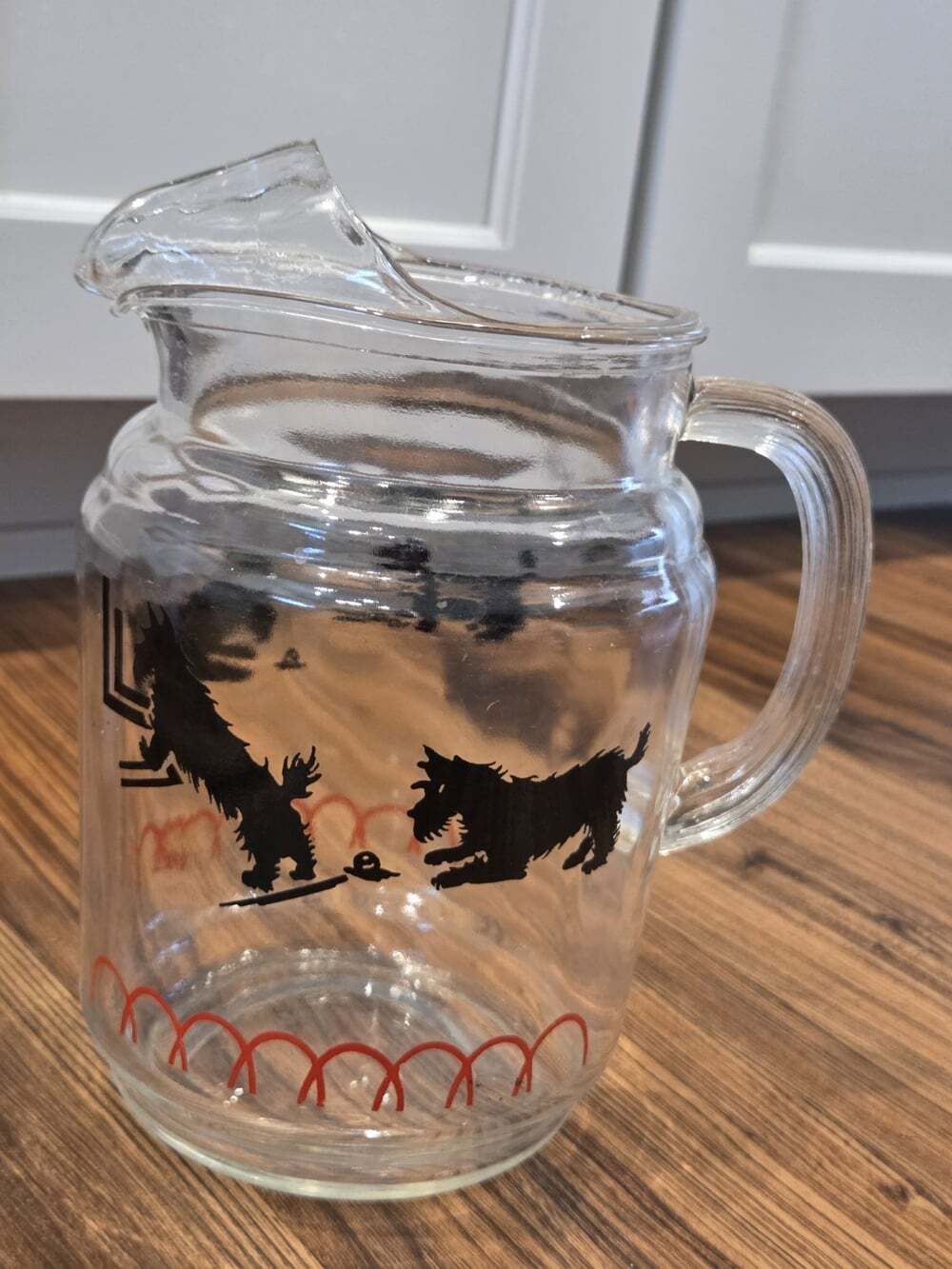 Vtg Hazel Atlas Black Scottie Dog Glass Pitcher 6" Mid Century Depression Glass
